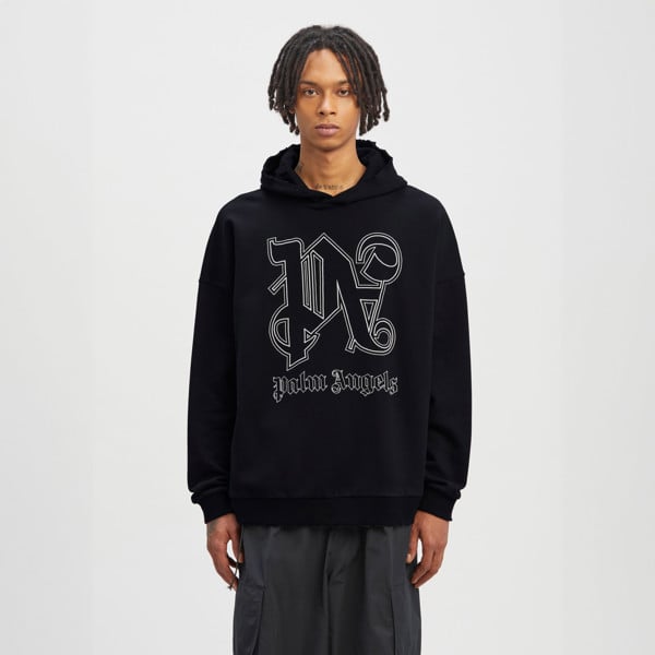 Palm Angels Monogram Statement Logo Hoodie - Black