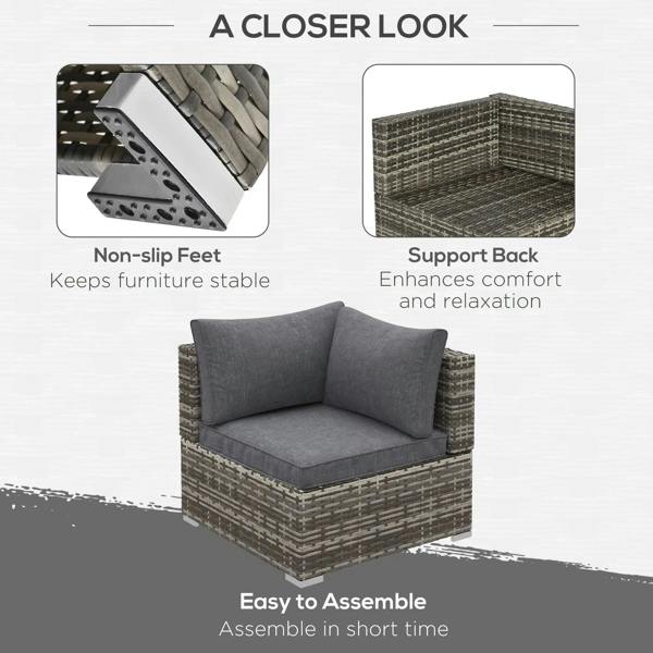 Outdoor rattan corner sofa chair with support back and non-slip feet