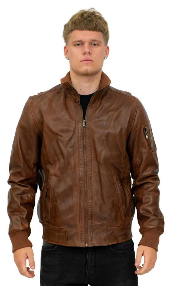 Infinity Leather Mens Leather Varsity Bomber Jacket-Adana