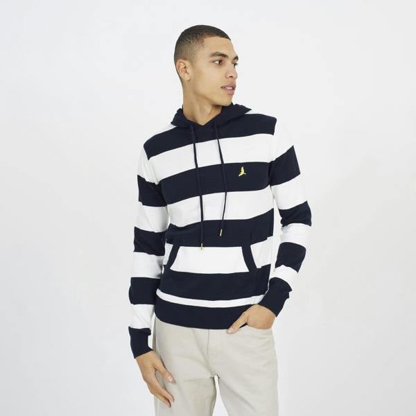 Brave Soul Navy Cotton Striped Knit Hoody - Navy Image 1