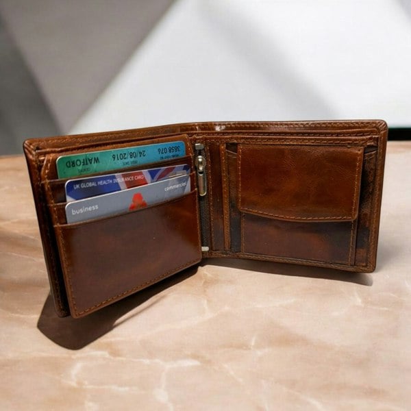 SPORTGIFTZ - Buffalo Leather Rugby Wallet | RFID Protection | 7 Card Slots | Coin Pouch & ID Holder | Rugby Fan Accessory