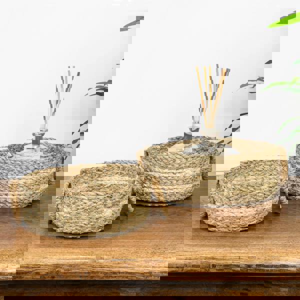 JVL Palma Natural Woven Storage Baskets for Home Organisation, Set of 2, Brown