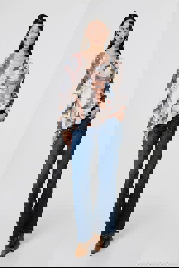 Grey | Abstract Print Long Sleeve Knit Top
