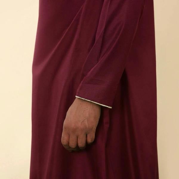 TT-003 - Men's Wine Emirati Omani Tassel Embroidery Thobe - Thobez - 5