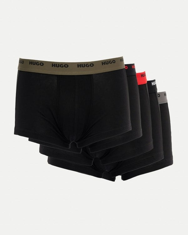 HUGO 5-Pack Mens Stretch-Cotton Trunks with Logo Waistbands  - Black 003