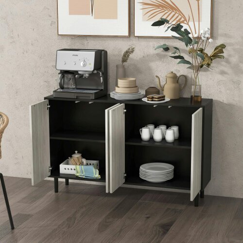 Wyld Haus Vepamo Neutral Black and Grey Sideboard 4 Doors 2 Shelves