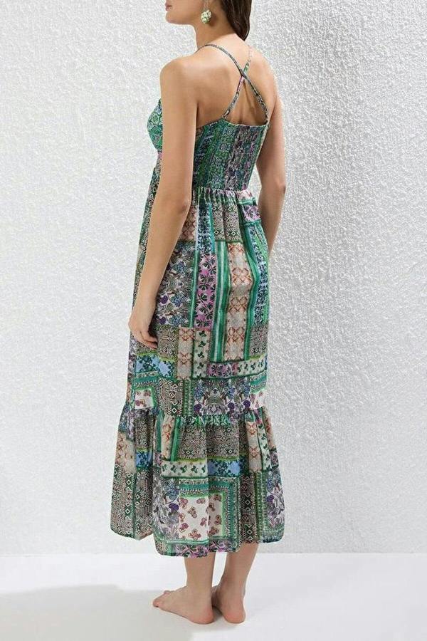 WOVCOR Ethnic Patterned Woven Cut-out 100% Cotton Maxi Beach Dress
