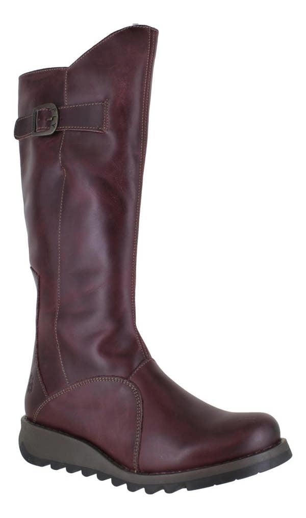 Fly London Mol 2 Womens Zip-Up Leather Wedged Knee High Leg Boots