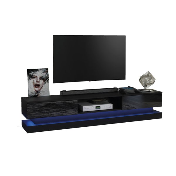 Mex Furniture 180cm Modern TV Unit with Black High Gloss Doors & Free LED Lighting