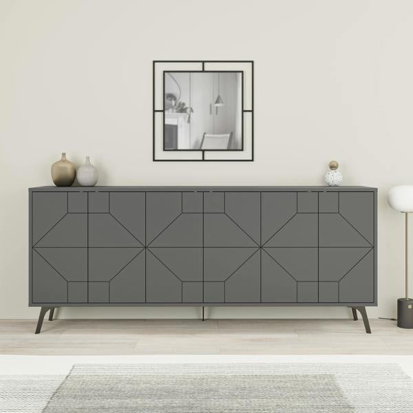 Decortie Dune Gold Marble Effect Geometric 6 Door Sideboard with Metal Legs (W) 181cm