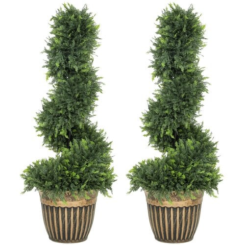 Wyld Haus Lurese Set Of 2 Artificial Spiral Cypress Style Topiary Trees In Pots 90cm