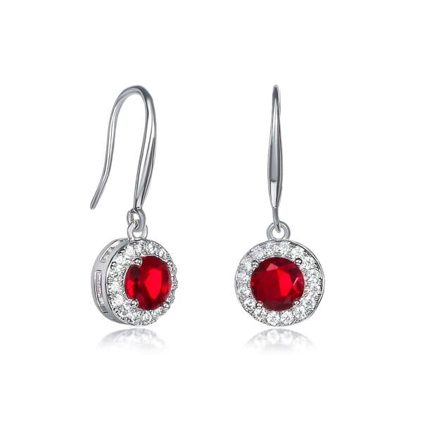 Zavana Silver Round Red Halo Drop Earrings With Cubic Zirconia Stones for women