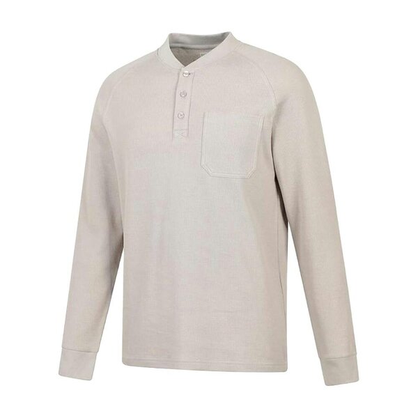Mountain Warehouse Mens Selby Waffle Henley Long-Sleeved T-Shirt - Dark Beige - 4XL - Dark Beige - 60% Organic Cotton/40% Polyester