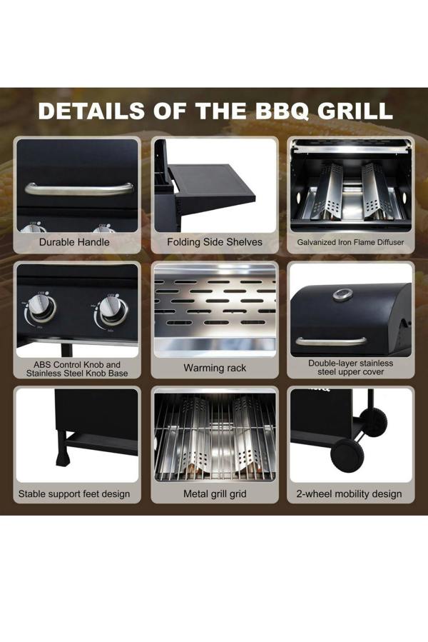 Groundlevel 2 Burner Family Gas BBQ Grill With Side Tables
