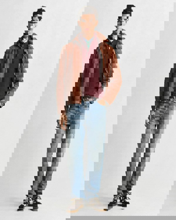 GANT Mens Superfine Lambswool Half Zip Cardigan - 677 Bordeaux Melange - CHO - Designer Mens Quarter Zip Jumpers