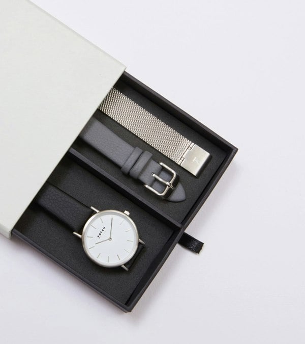 Votch Silver & Black Watch | Classic Petite Gift Set