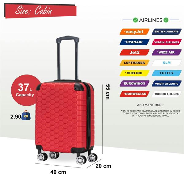 Eagle Luggage Strong ABS Hardshell Cabin Suitcase 55 x 40 x 20 cm Luggage Suitable for Easyjet, Ryanair