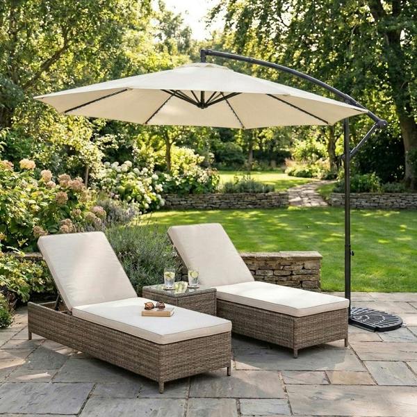 Jardi LED Cantilever Parasol 3m With Half Fan Base – Cream