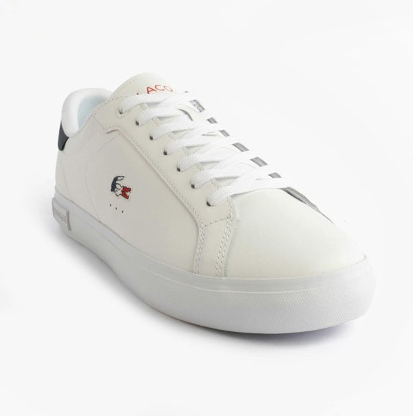 Lacoste POWERCOURT Mens Court Trainers Trainers White/Navy/Red
