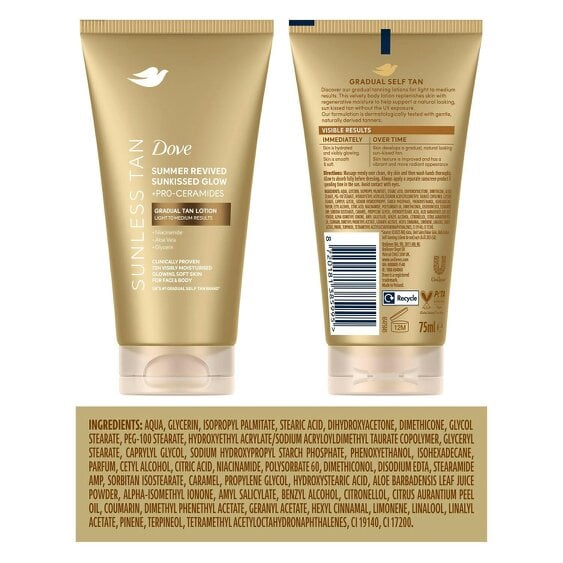Dove Summer Revived Tanning Lotion for Light to Medium Sunkissed Glow, 75ml