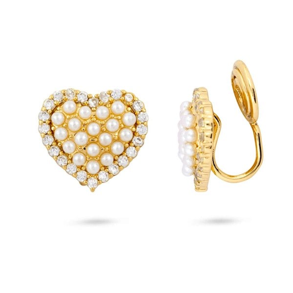 Gold Trip Pearl Heart Clip On Earrings