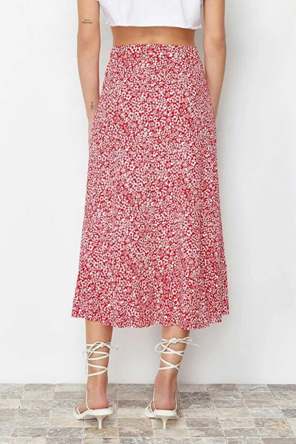 WOVCOR Printed High-Waisted Stretch Skirt with Gathering and Ruffles