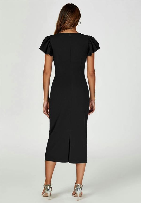 FS Collection Volume Sleeve Bodycon Midi Dress In Black