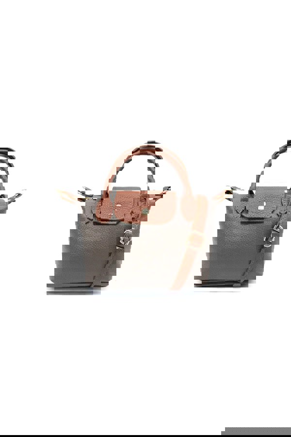 Kitise Compact Two-Tone Handbag with Top Handles and Strap