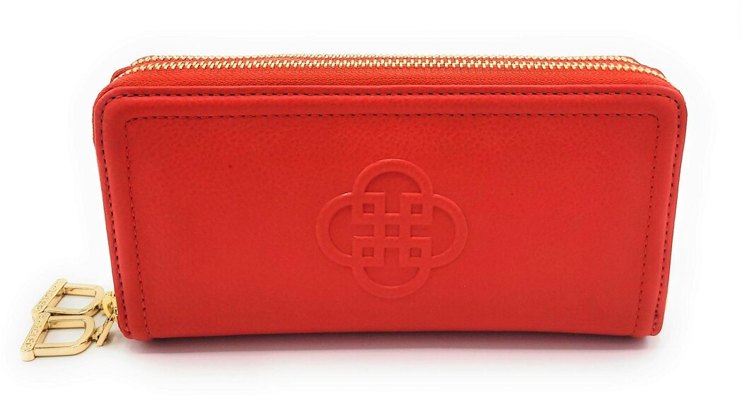 SADDLER WILLOW Real Leather Designer RFID Double Zip Purse & Phone Holder | Gift Boxed - Red
