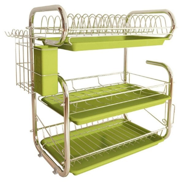 3-Tier Dish Drainer Storage Stand Bowl Plate Dryer Tray Kitchen Shelves Living and Home