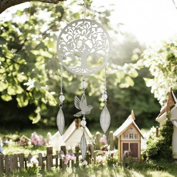 EDH Door Hardware Tree Stainless Steel Hanging Dreamcatcher – 59cm x 18cm | Elegant Outdoor & Indoor Wind Spinner | Boho Metal Dream Catcher