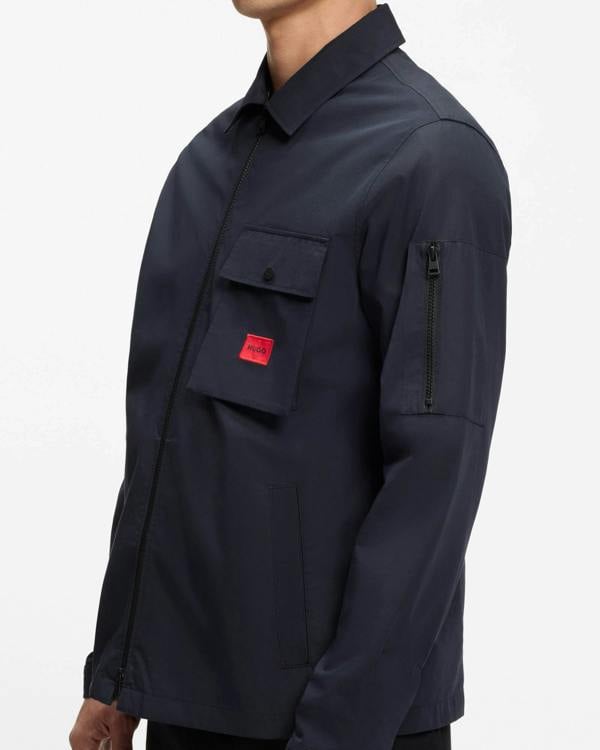HUGO Emmond Mens Zip Overshirt - Dark Blue 405 | CHO | Designer Mens Overshirts