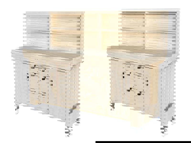 Acorn Heavy-Duty Cupboard Workbench (V.5) – Sturdy Wooden Workbench with Two Cupboards, One on Each side, Multiple Large Drawers, and Optional Back Panel or Pegboard, Ideal for Garages, Workshops, and Sheds