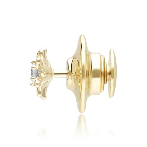 Gemondo Gardenia Daisy White Sapphire Floral Halo Flower Pin in Solid 9ct Yellow Gold