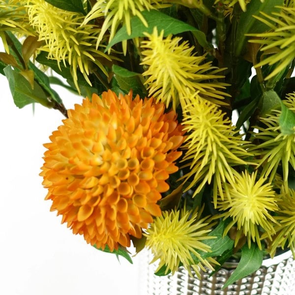 Leaf Pack of 6 x 70cm Large Ball Dahlia Artificial Flower Stem Yellow