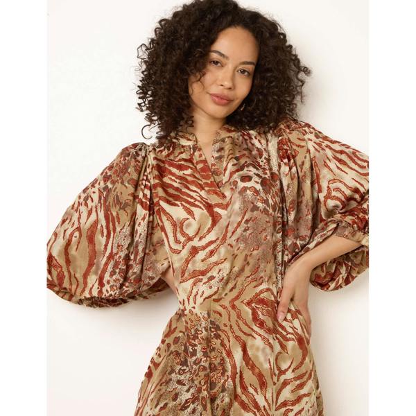Blue Vanilla Puff Sleeve Metallic Animal Print Puff Sleeve Tunic Dress