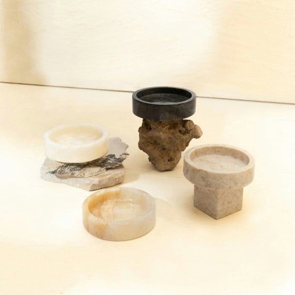 Beige marble trinket ring dish genuine stone jewellery vanity