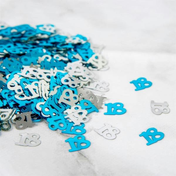 18th Birthday Blue and Silver Foil Confetti Decoration Pack, Metallic Finish, Size Options Available image 9
