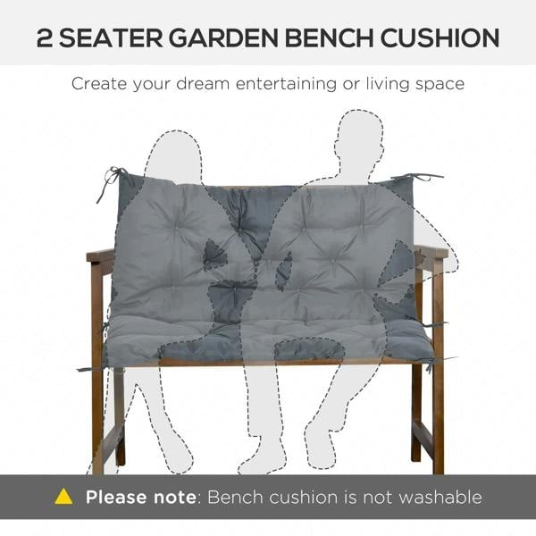 2 seater garden bench cushion with backrest, dark grey, tied securing straps