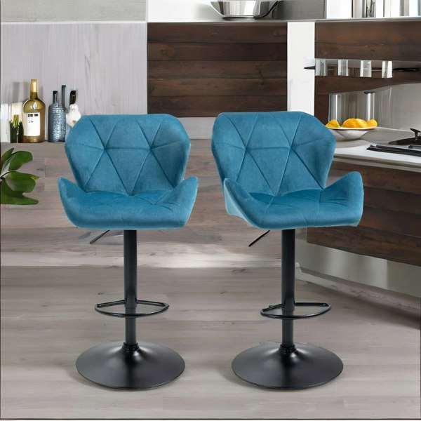 Rafaelo Mobilia Set Of 2 Adjustable Height Retro Blue Bar Stools