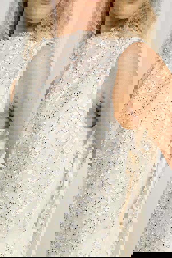 GWD Imara Floral Embroidery, Sheer Mesh Sparkle Top