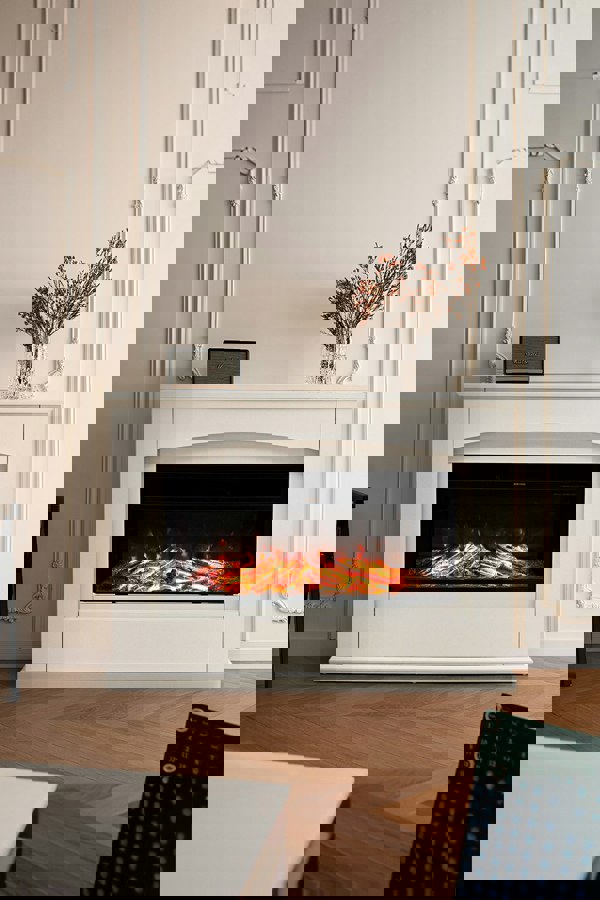Living and Home 34inch Electric Fireplace with White Wooden Mantel,12 Flame Colors,6 Mood Lighting