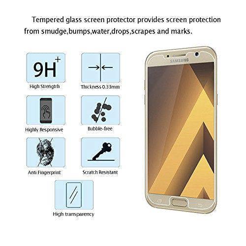 Samsung Galaxy A3 2017 Protector, Tempered Glass Protective Films Invisible Transparent Clear Protection Display Shield - (Pack of 2)
