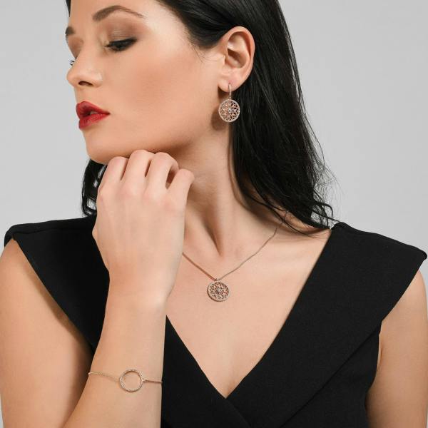 Rose Gold Mandala Arabesque Pendant Necklace with Cubic Zirconia - namana.london