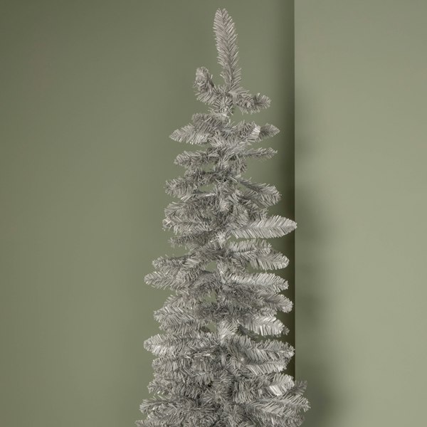 Samuel Alexander 8ft (2.4m) Grey Artificial Pencil Christmas Tree With Green Metal Stand and 460 Tips
