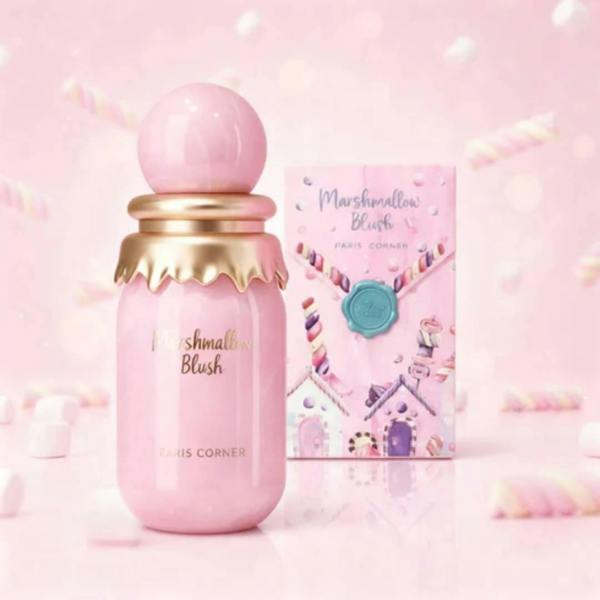 Paris Corner Marshmallow Blush Eau de Parfum 100ml bottle and box with pink background