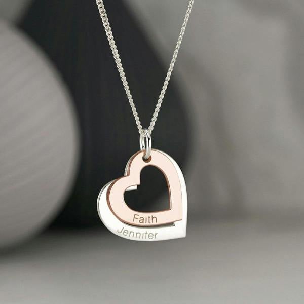 9ct Gold Personalised Two Hearts Necklace - Love Silver Jewellery