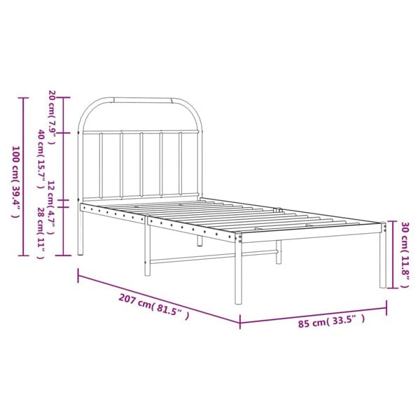 Berkfield Metal Bed Frame with Headboard White 80x200 cm
