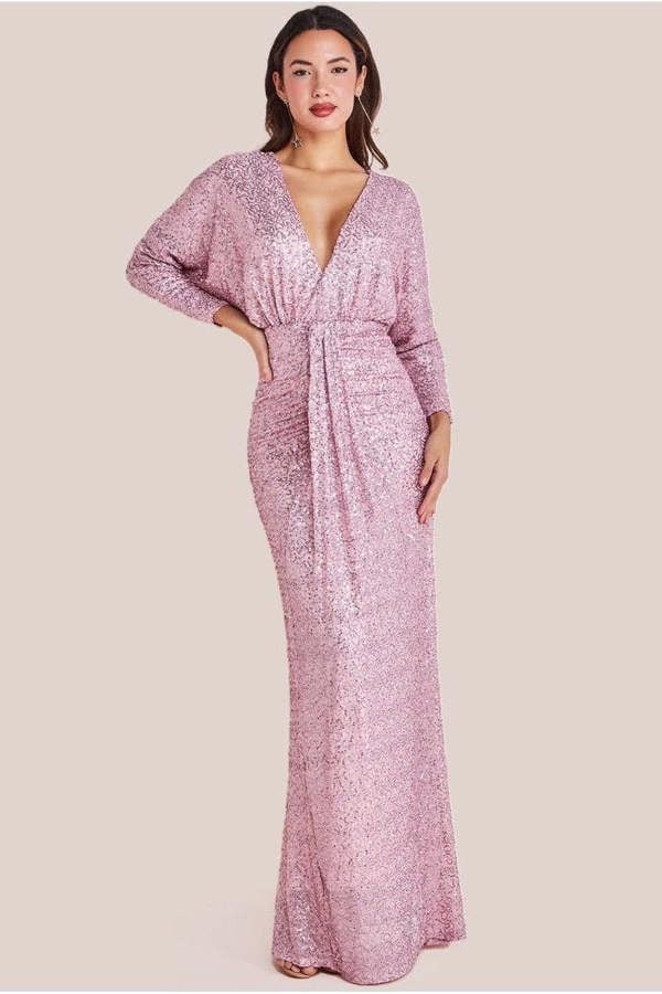Plunge V-Neck Sequin Maxi - Blush DR3833