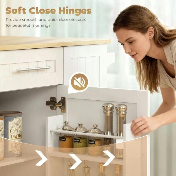 Kitchen Island, Rolling Kitchen Cart with Drop Leaf, Storage Trolley, Pull-out Storage, Drawers and Towel Rack, White